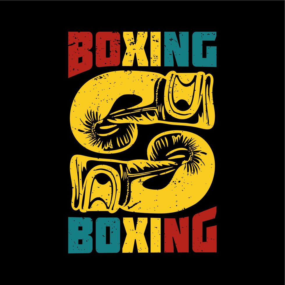 t-shirtontwerp boksen boksen met bokshandschoen en zwarte achtergrond vintage illustratie vector