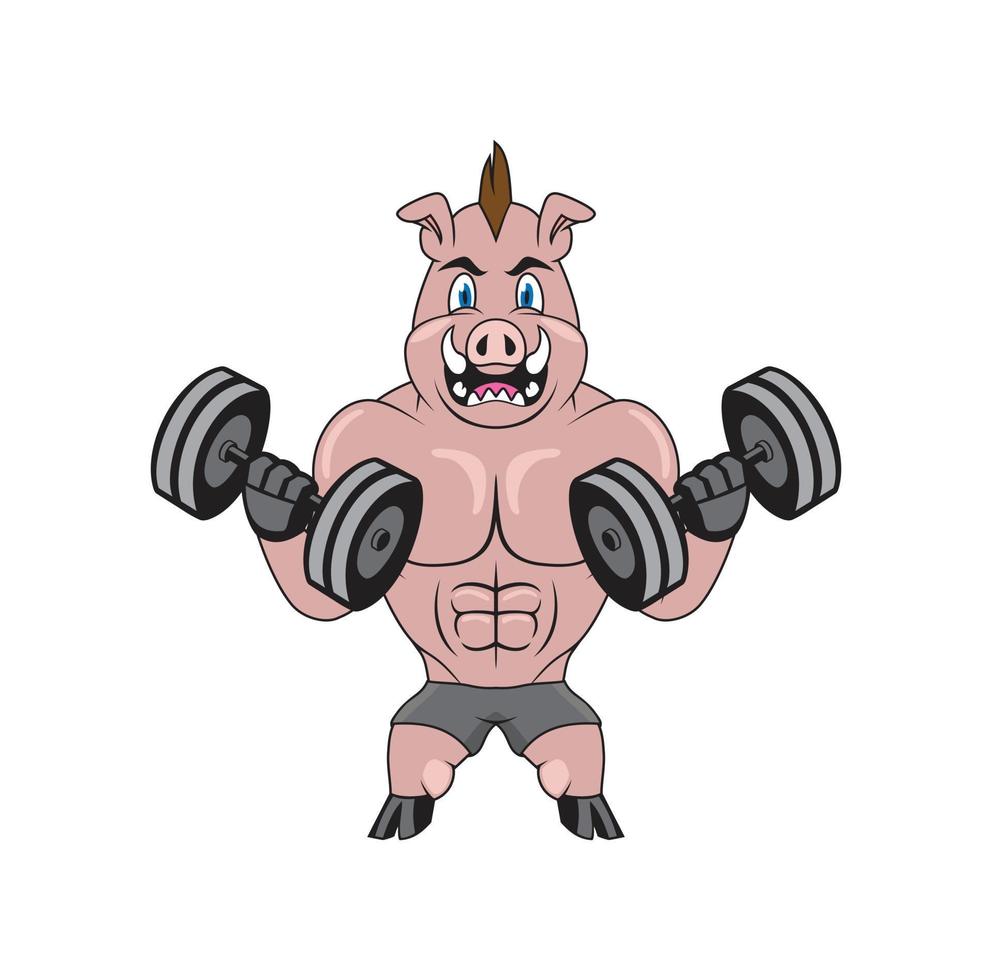 varken fitness bodybuilder cartoon karakter ontwerp illustratie vector