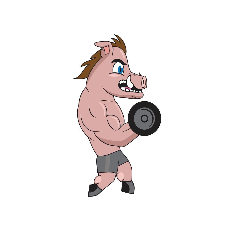 varken fitness bodybuilder cartoon karakter ontwerp illustratie vector