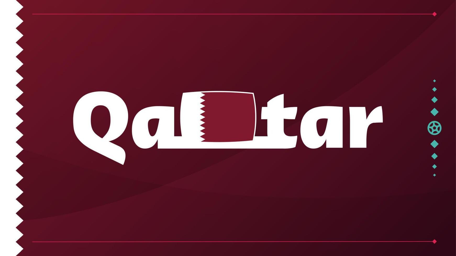 qatar vlag en tekst op 2022 voetbaltoernooi achtergrond. vector illustratie voetbal patroon voor banner, kaart, website. bordeaux kleur nationale vlag qatar