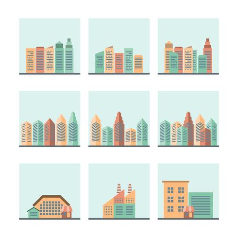 Cityscape pictogrammen instellen vector