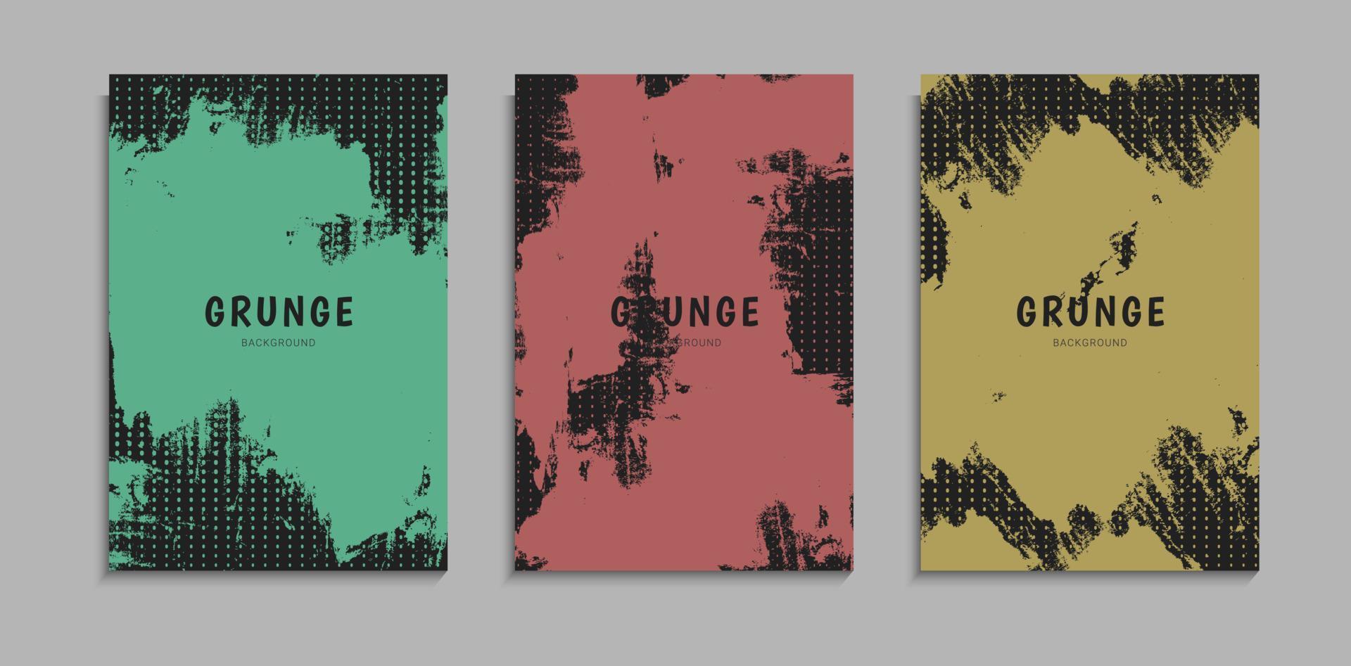 set van abstracte kleurrijke grunge textuur met halftoonpatroon op zwarte achtergrond vector