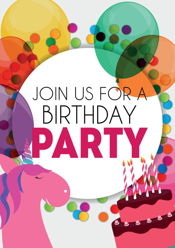 uitnodiging voor verjaardagsfeestje met schattige eenhoorn en bloem. vector illustratie