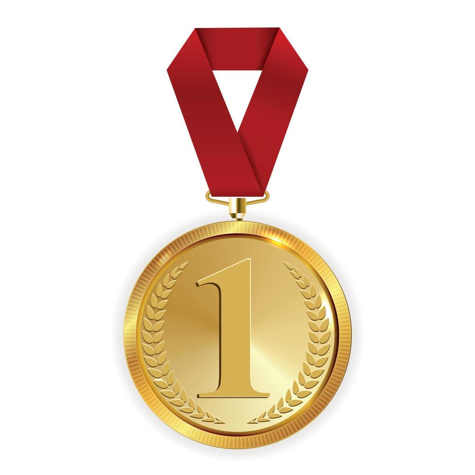 kampioen kunst gouden medaille met rood lint l pictogram teken eerste plaats geïsoleerd op transparante achtergrond. vector illustratie