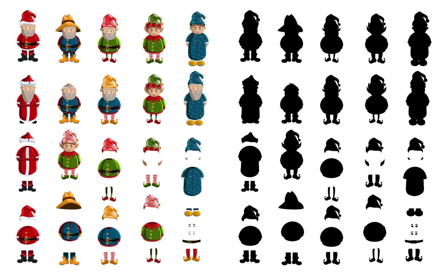 vector set sprookjesfiguren in cartoon-stijl, hun silhouetten en samenstellende elementen. eps 10