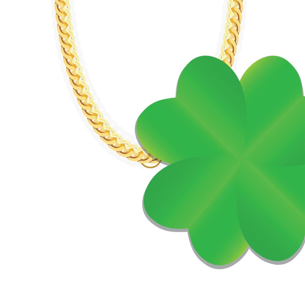 gouden ketting sieraden met groen klavertje vier. vectorillustratie. vector