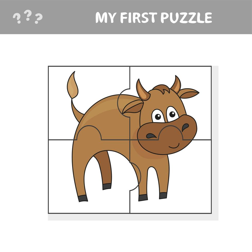 puzzelactiviteitsspel voor kinderen met het karakter van een stierboerderij vector