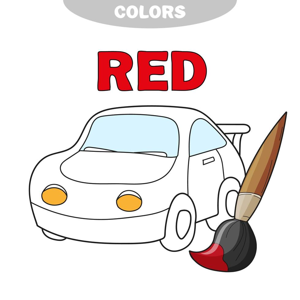 leer de kleuren. kleurboek met auto. pagina voor kinderen vector