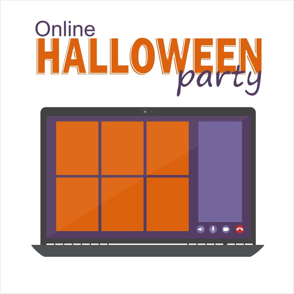 online halloween-feestconcept, computerscherm heeft videoconferentie vector