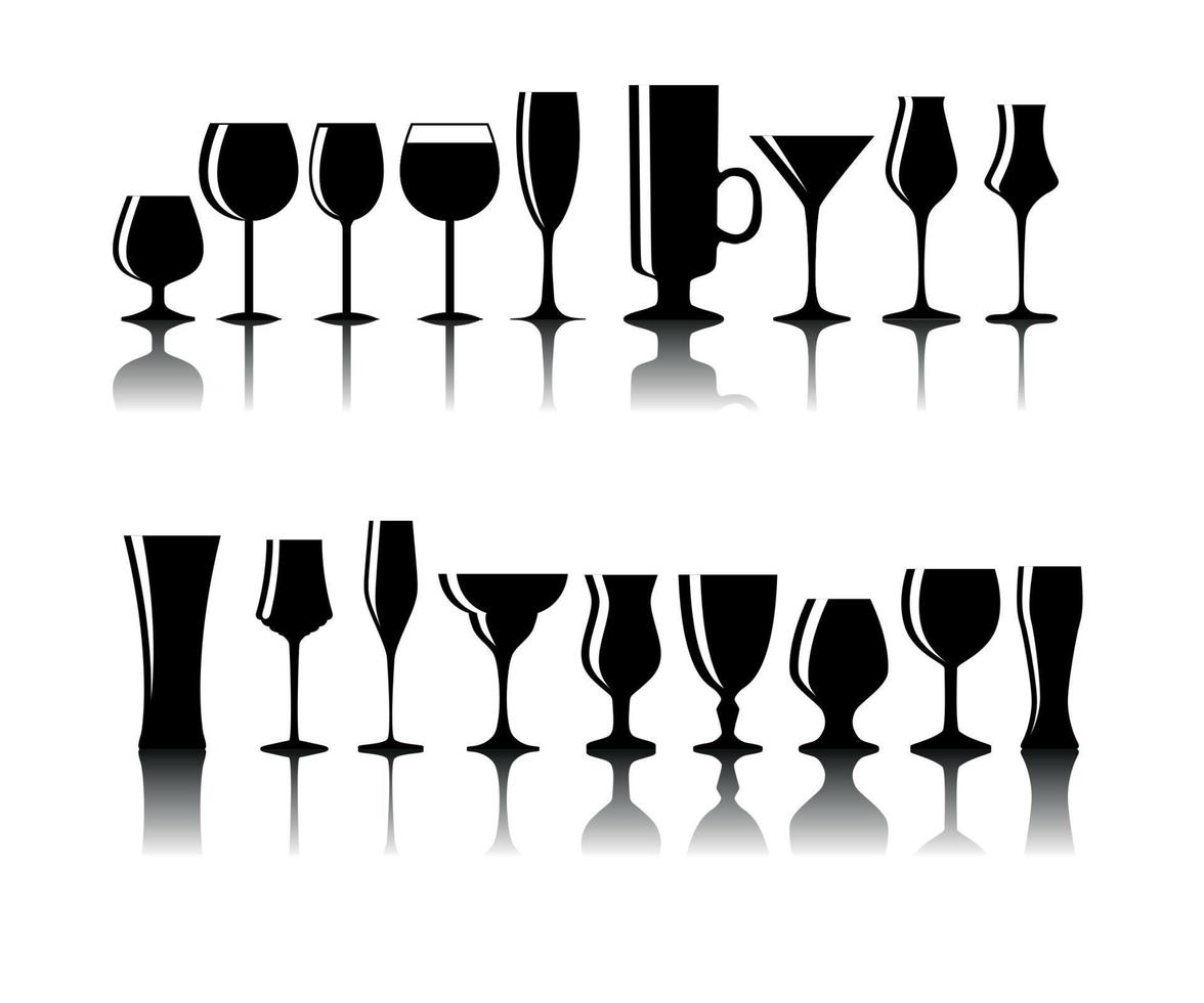 set van zwarte alcoholische glas silhouet vectorillustratie vector