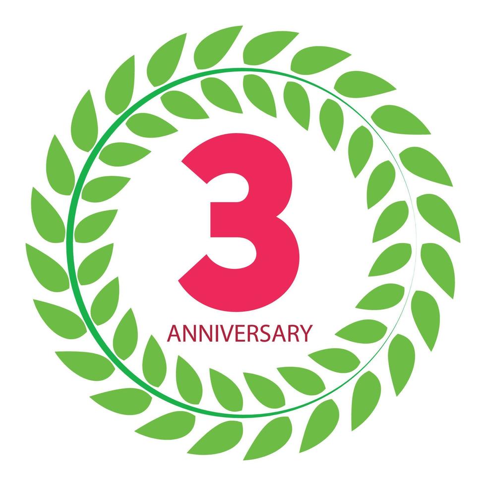 sjabloon logo 3 verjaardag in lauwerkrans vectorillustratie vector
