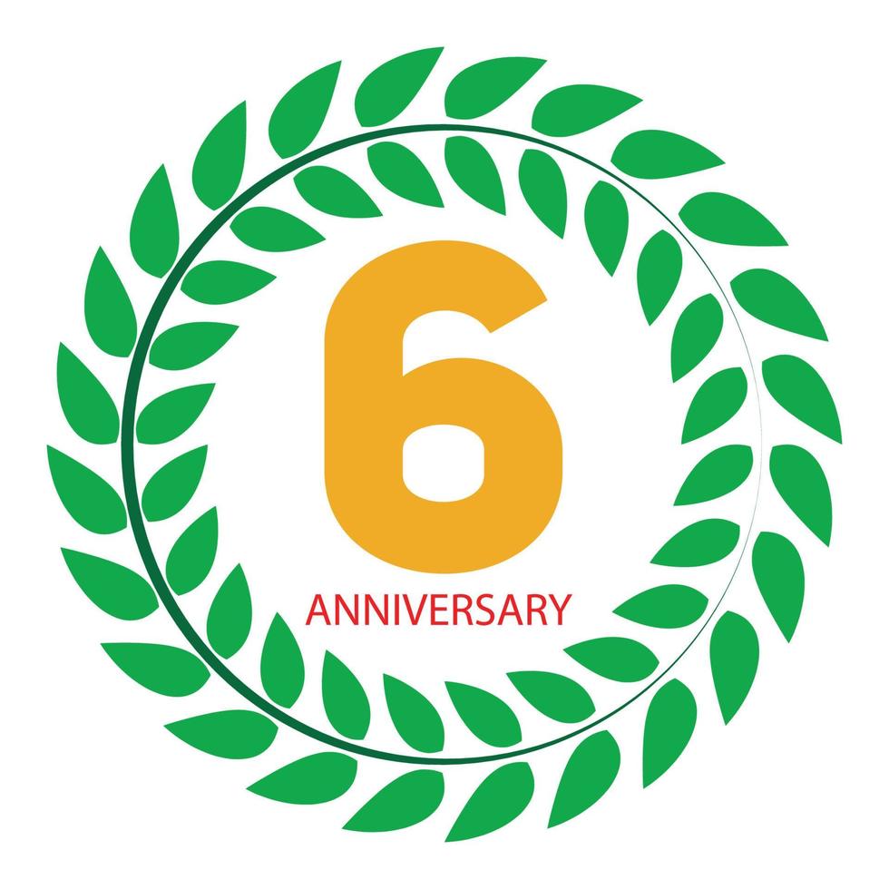 sjabloon logo 6 verjaardag in lauwerkrans vectorillustratie vector