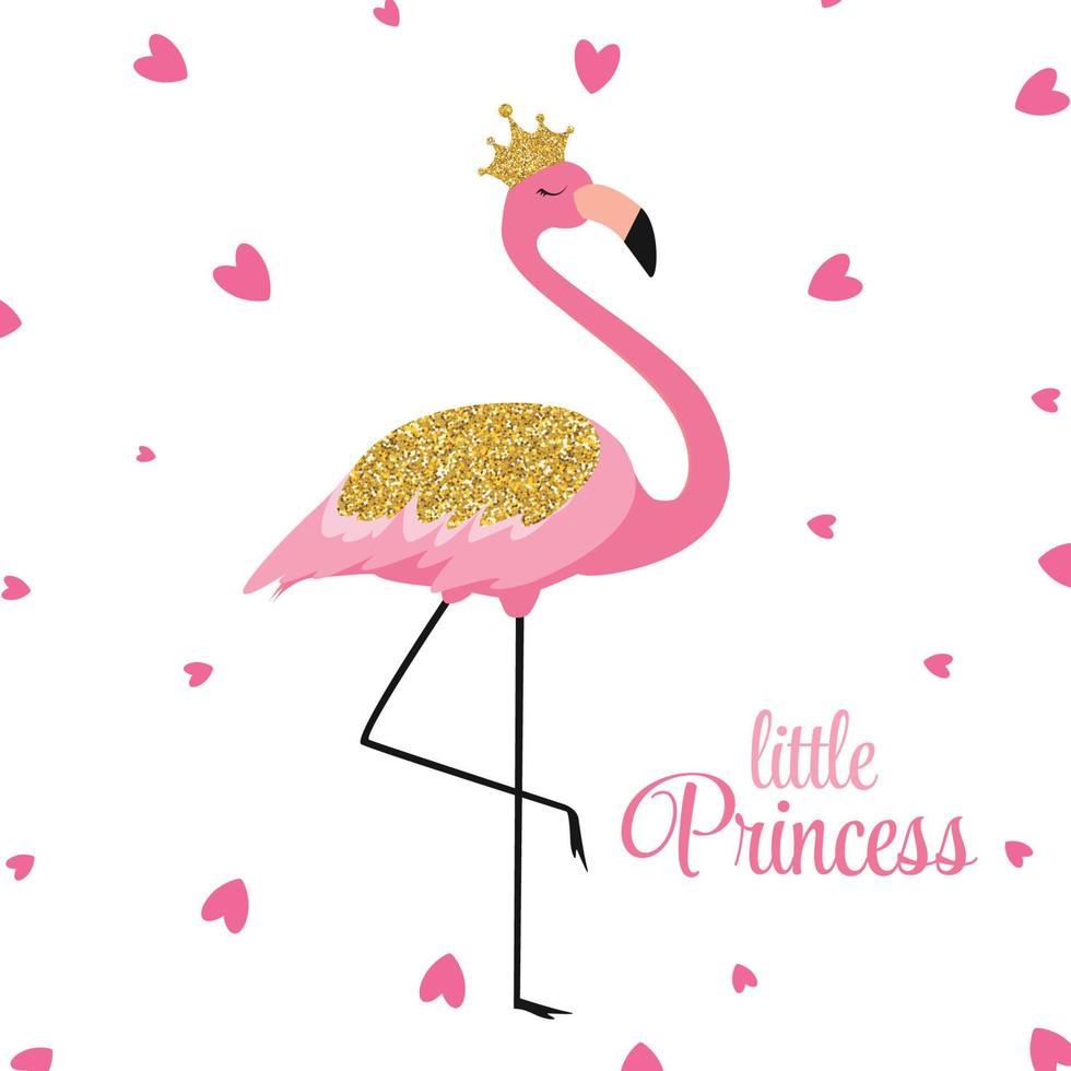 mooie kleine prinses roze flamingo in gouden kroon. vector illustratie