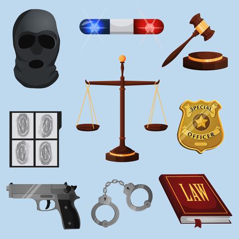 Wet en rechtvaardigheid pictogrammen instellen vector