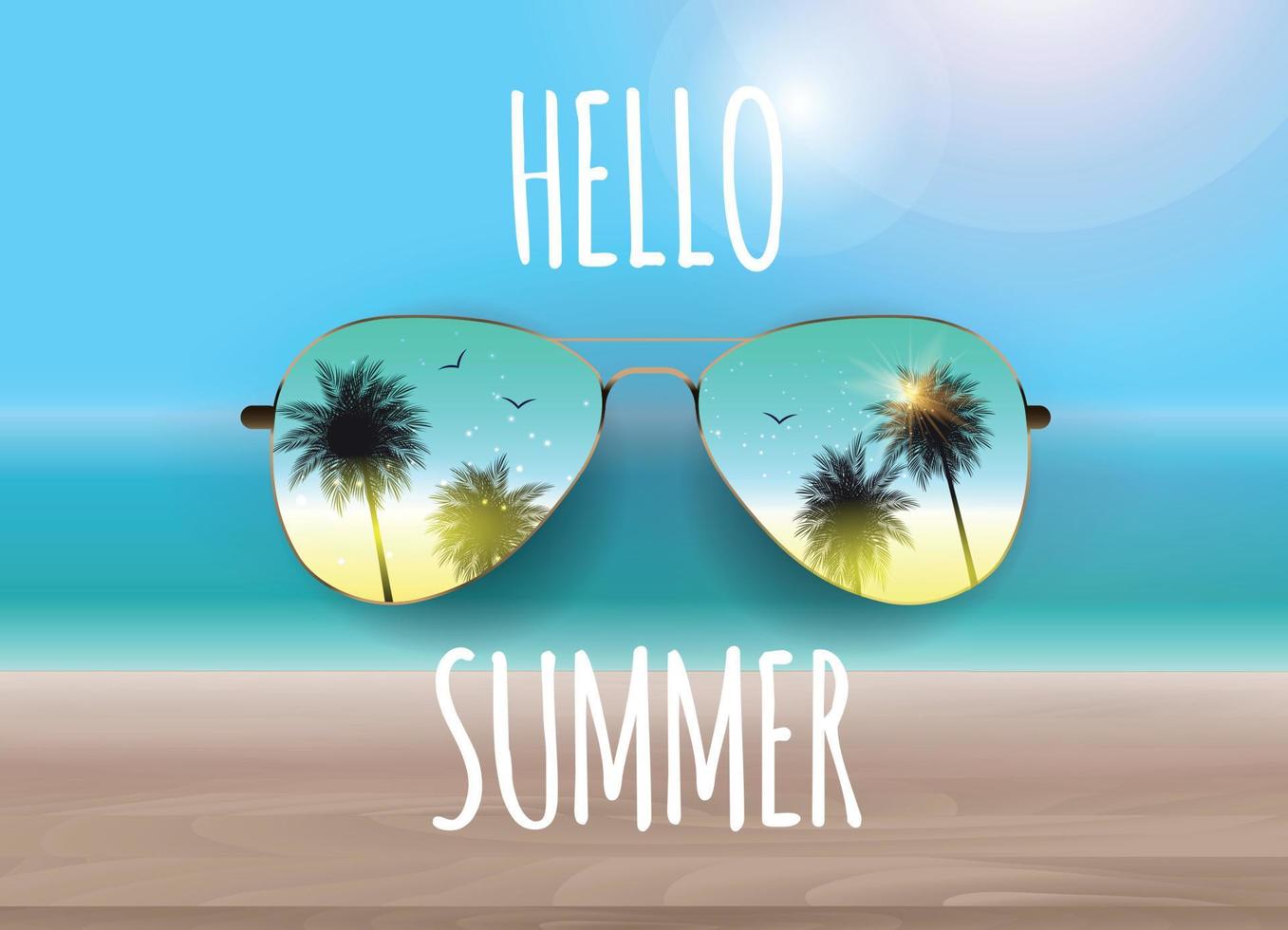 hallo zomer achtergrond met glas en palm. vector illustratie