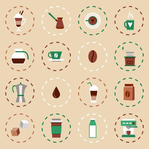 Koffie plat pictogrammen instellen vector