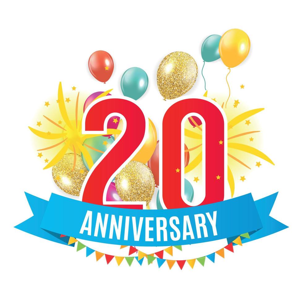 sjabloon 20 jaar verjaardag gefeliciteerd, wenskaart met ballonnen uitnodiging vectorillustratie vector