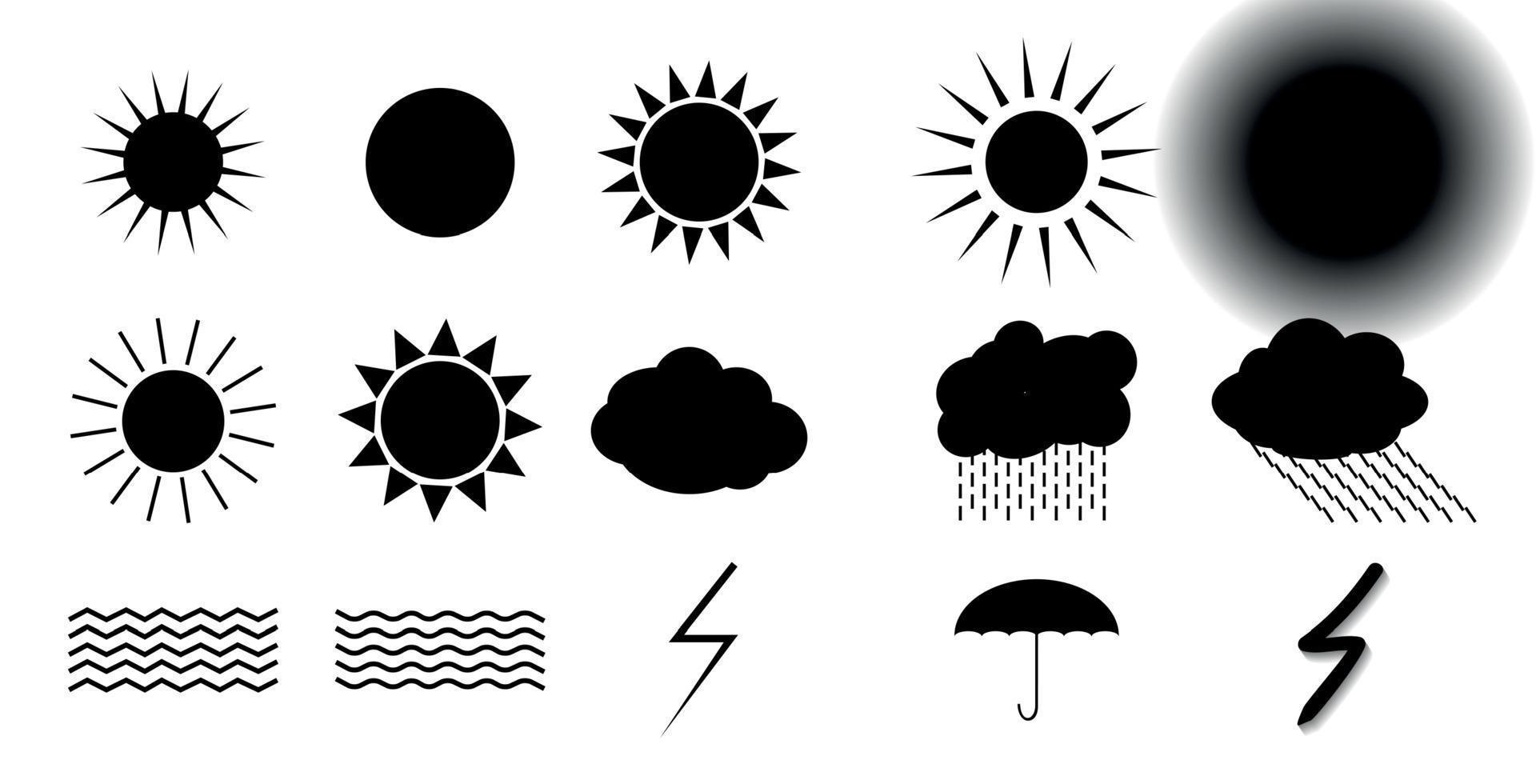 set symbolen zon, wolken, onweer, paraplu. vectorillustratie. vector