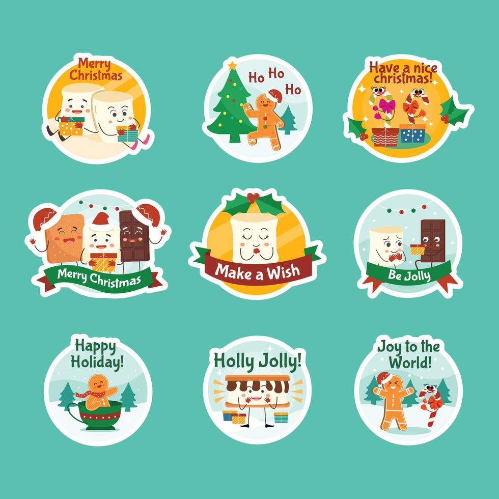 stickerset van zoete lekkernijen voor kerstviering vector