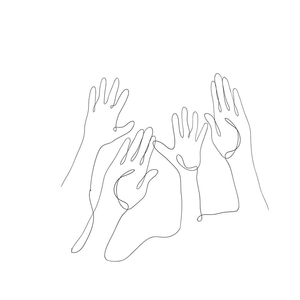 hand getrokken doodle hand juichen illustratie vector in continue lijntekening
