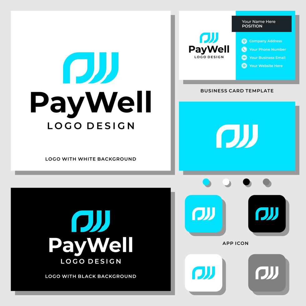 brief pw monogram zakelijke betaling logo ontwerp met sjabloon voor visitekaartjes. vector