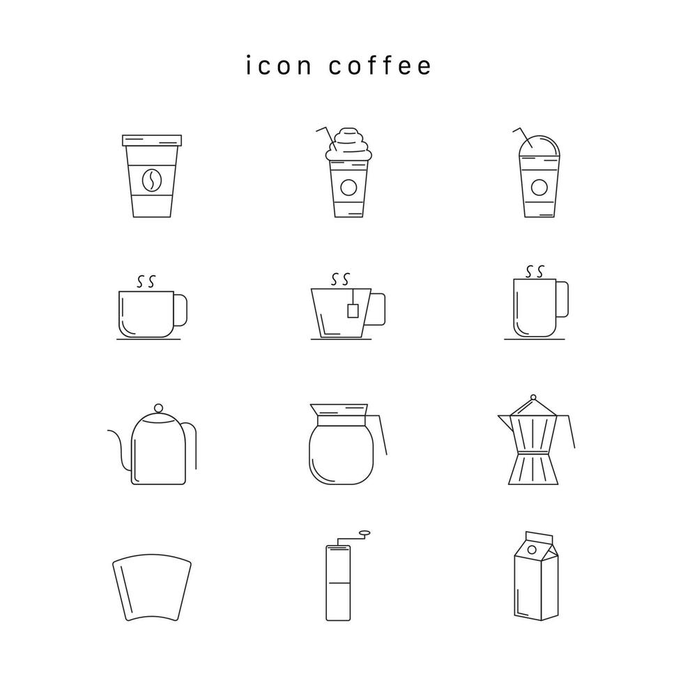 pictogrammenset koffie, thee, drank. zwarte omtrek pictogram, geïsoleerd met achtergrond, vector. vector