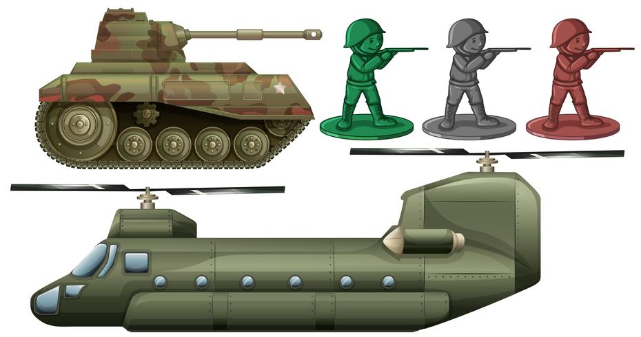 Militaire voertuigen en soldaatspeelgoed vector