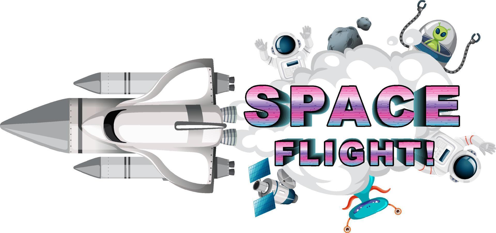 ruimtevlucht woord logo-ontwerp met ruimteschip vector