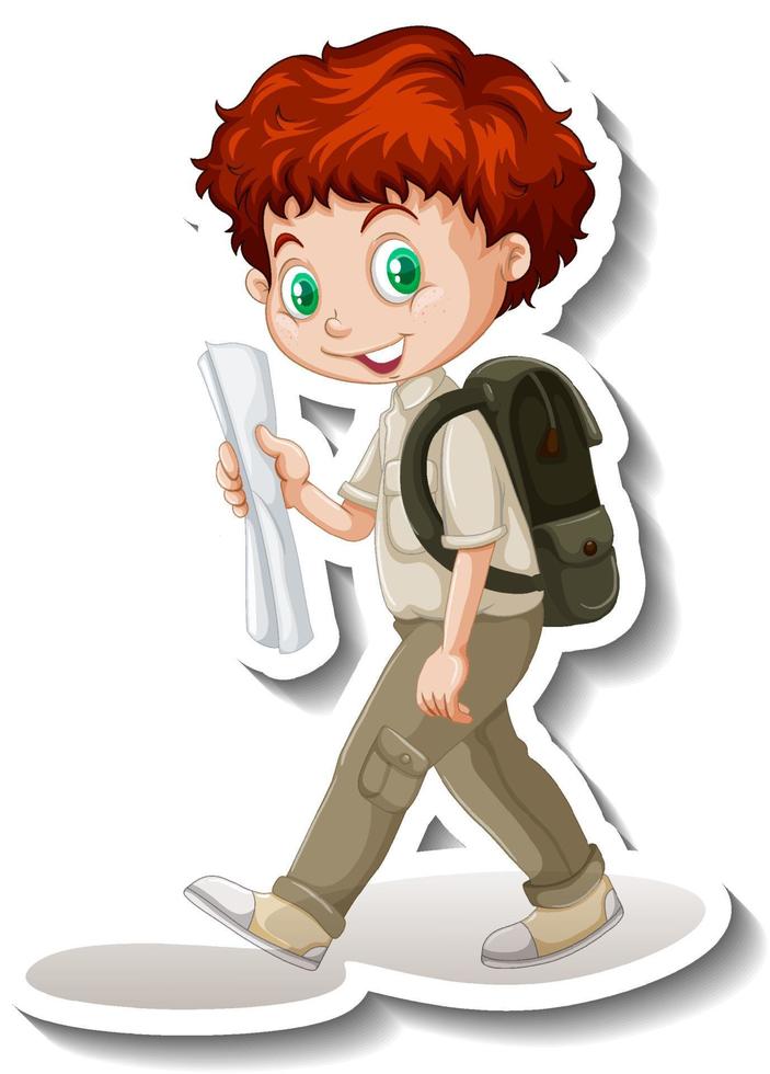 safari jongen wandelen pose stripfiguur sticker vector