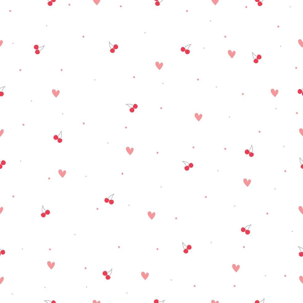 schattig naadloze patroon rode kers effect en hart pictogram op roze achtergrond hand getekende ontwerp in cartoon stijl gebruikt voor publicatie, poster, cadeaupapier, stof, textiel, vectorillustratie vector