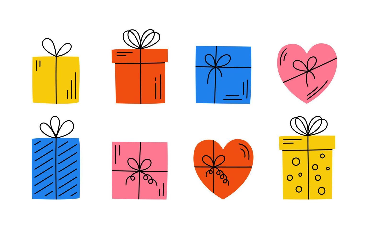 geschenkdozen vector set. kerstversiering cadeaus. vectorillustratie geïsoleerd op een witte achtergrond.