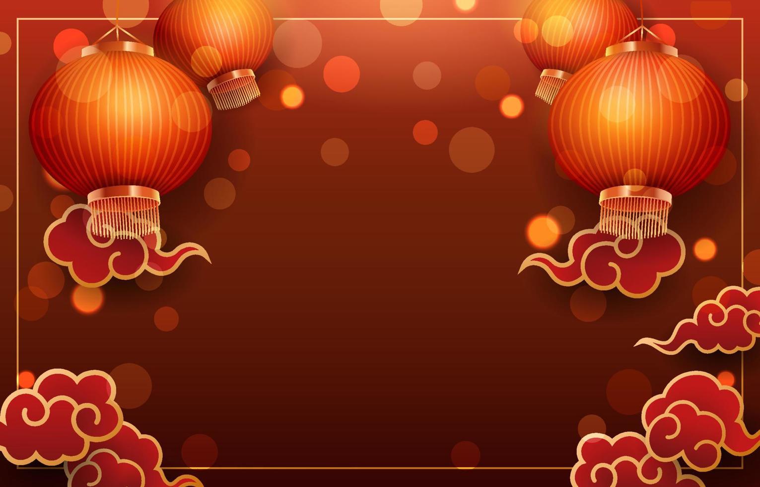 chinees nieuwjaar met rode lantaarns en bokehachtergrond vector