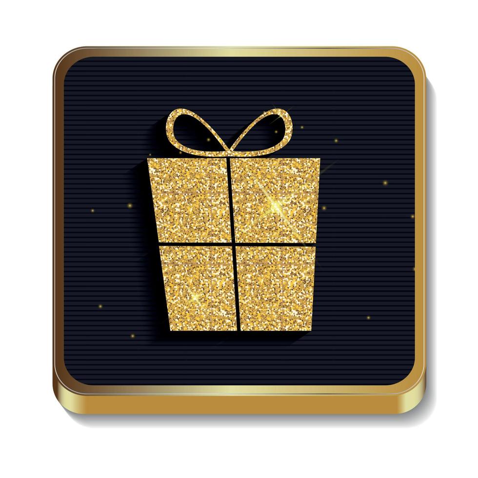 gouden glitter glanzende geschenkdoos icoon. knop met schaduw voor uw site en mobiele applicatie vector