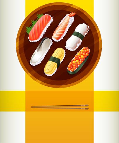 Achtergrondmalplaatje met sushi en eetstokjes vector