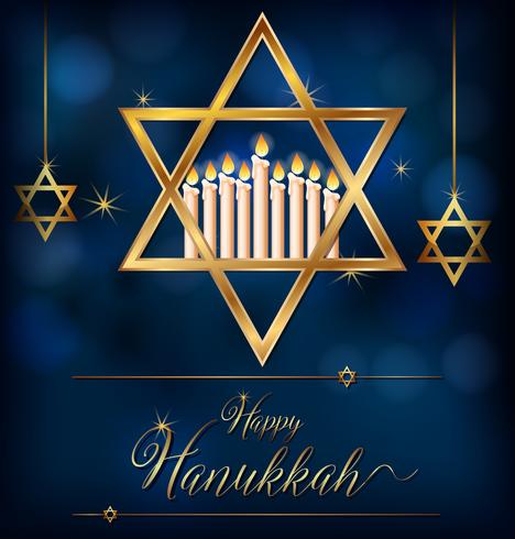 Gelukkige Hannukkah-kaartsjabloon met Joodse symbolen vector