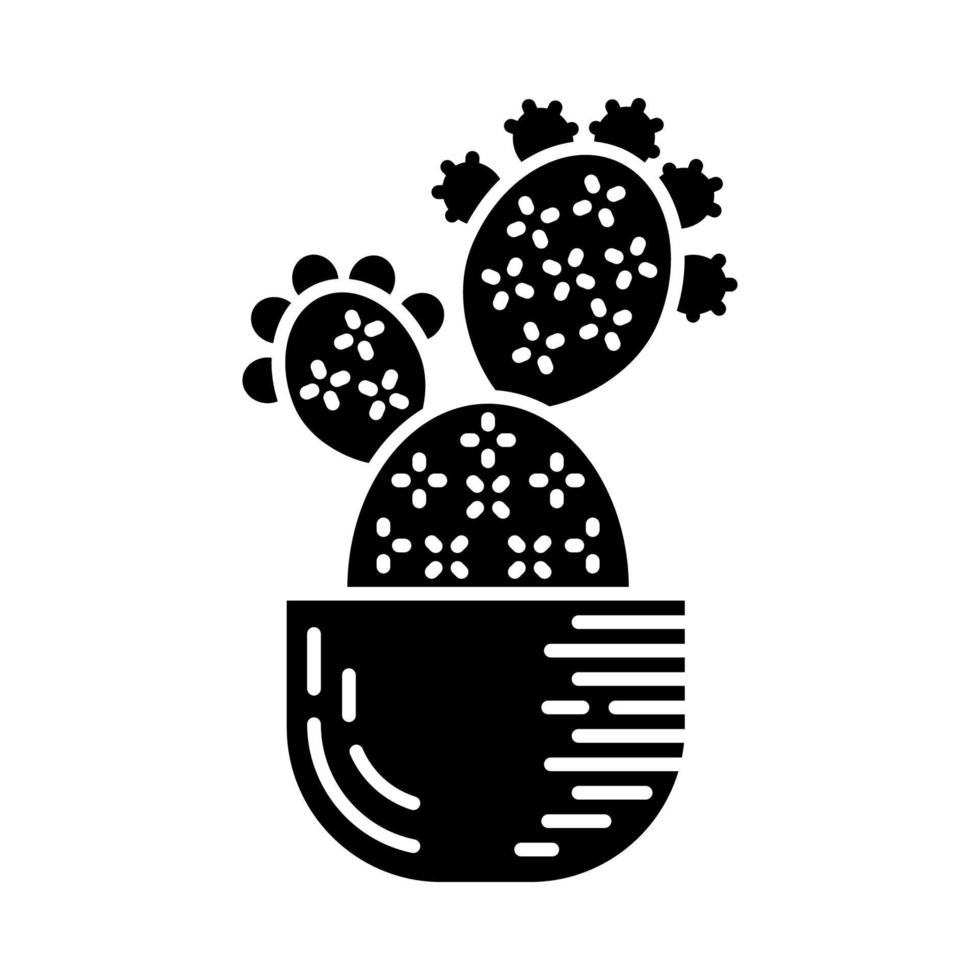 cactusvijgcactus in pot glyph-pictogram. opuntia. thuis peddelcactus. Mexicaanse natuur plant. exotische flora. silhouet symbool. negatieve ruimte. vector geïsoleerde illustratie