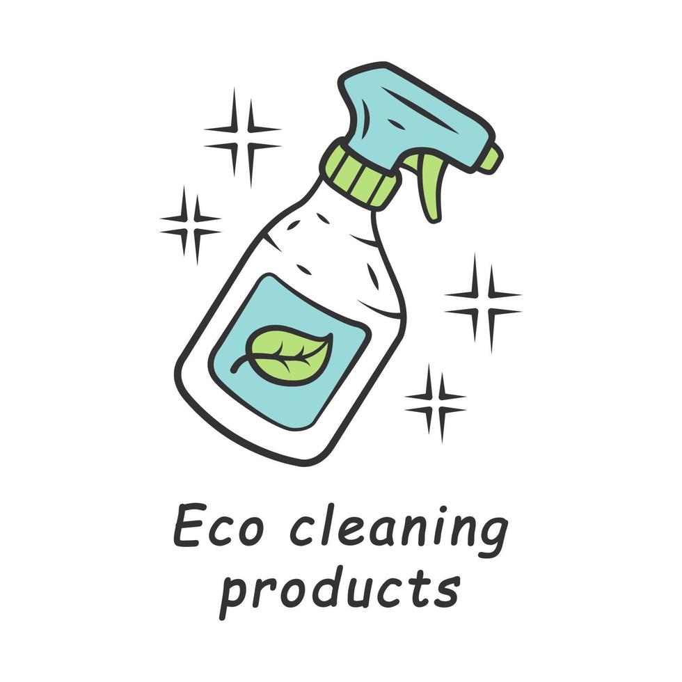 eco schoonmaak producten kleur icoon. handgemaakte zero waste swap. zelfgemaakte spuitbus. chemicaliënvrije spuitfles. biologisch, natuurlijk, milieuvriendelijk, veilig schoonmaakproduct voor thuis. geïsoleerde vectorillustratie vector