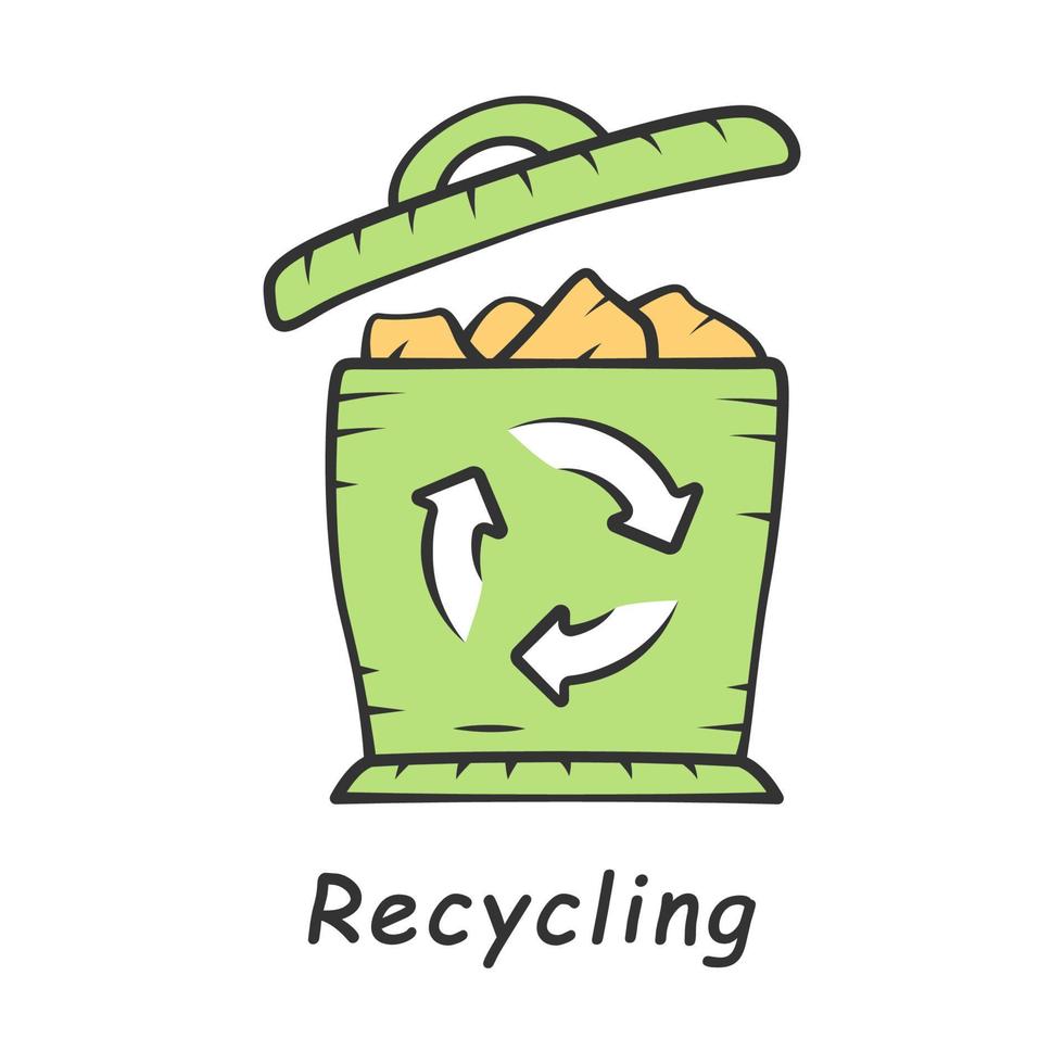 recycling kleur icoon. duurzaamheid van het milieu. afval sorteren. herbruikbare materialen. plastic, papiergebruik. ecologische bescherming. afval hergebruiken. afvalcontainer. geïsoleerde vectorillustratie vector