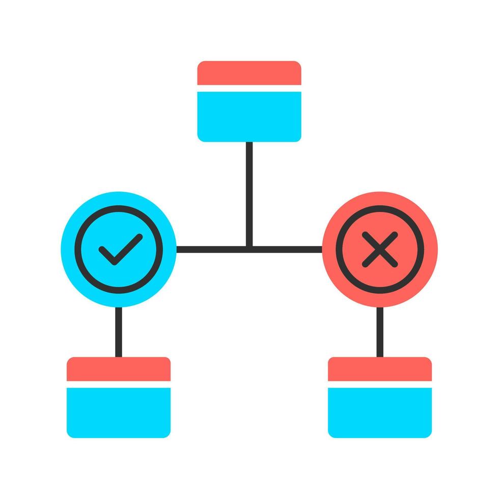 beslissing diagram kleur pictogram. blokschema. probleem oplossingen. operationeel onderzoek. beslissingsboom. beheer. informatie symbolische representatie. geïsoleerde vectorillustratie vector