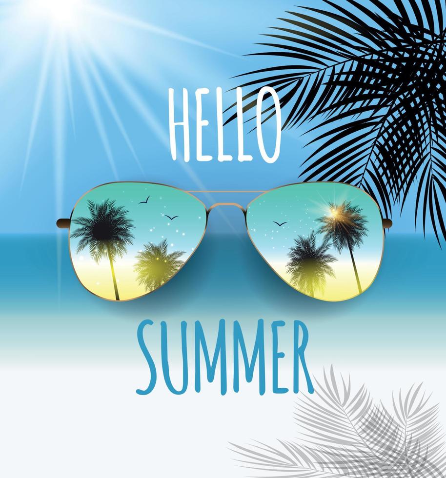 hallo zomer achtergrond met glas en palm. vector illustratie