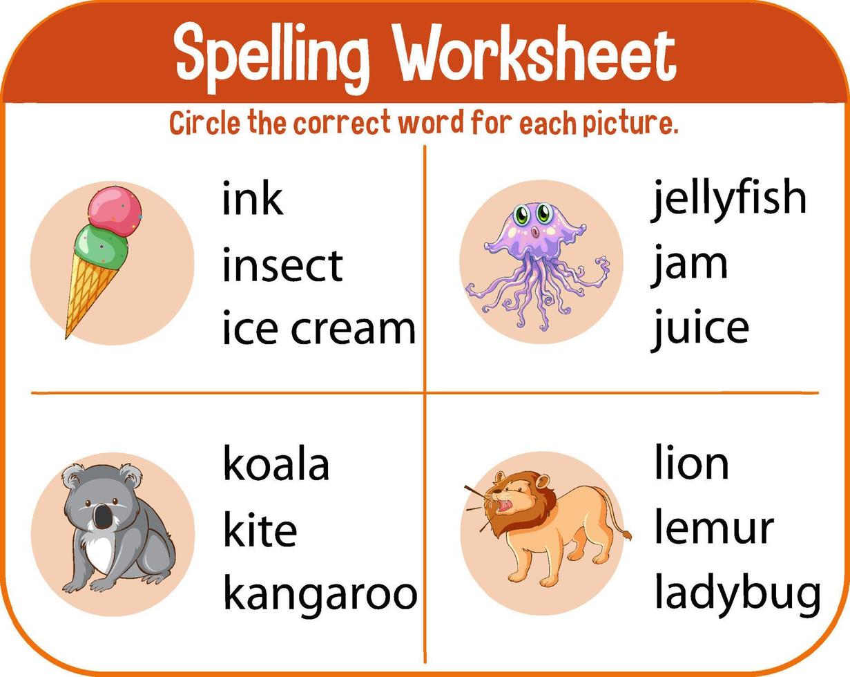 spelling werkbladsjabloon voor kinderen vector