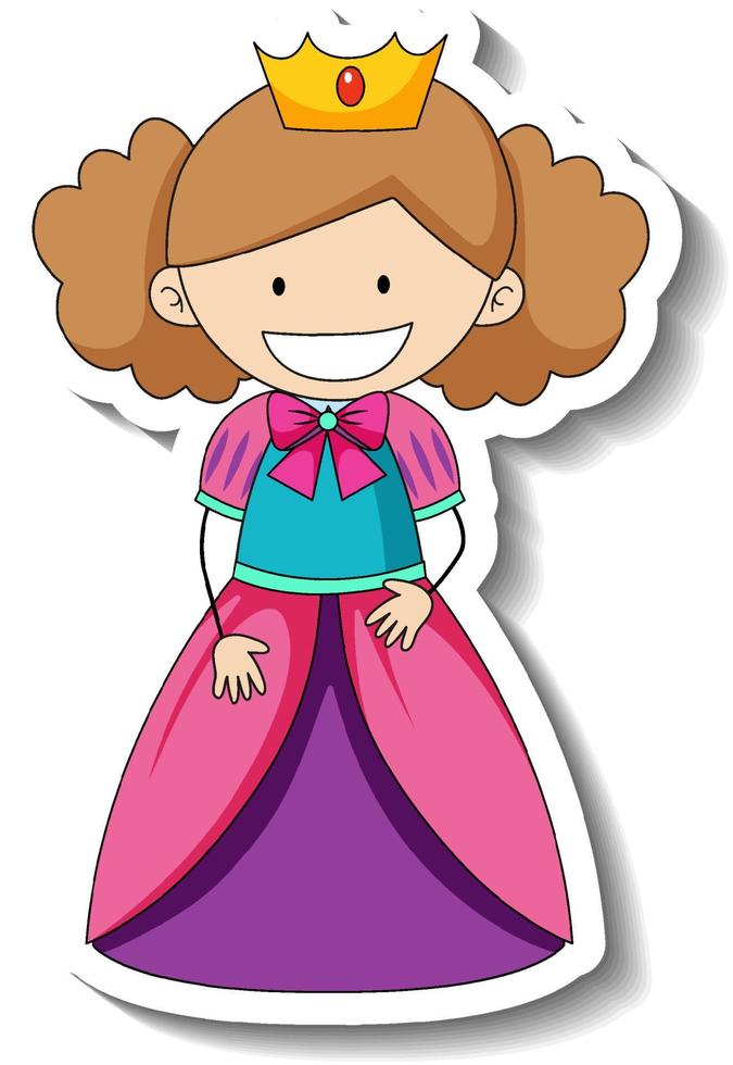 stickersjabloon met een stripfiguur van een kleine prinses geïsoleerd vector