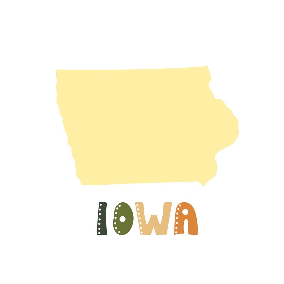 VS collectie. kaart van iowa. belettering in doodle-stijl vector