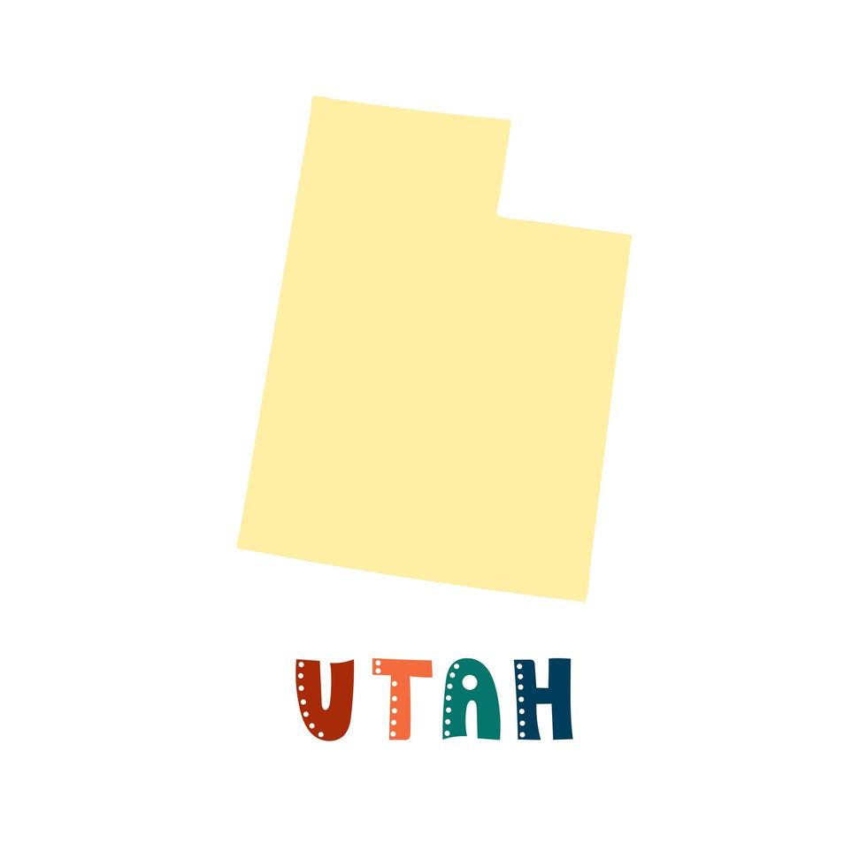 VS collectie. kaart van utah. belettering in doodle-stijl vector