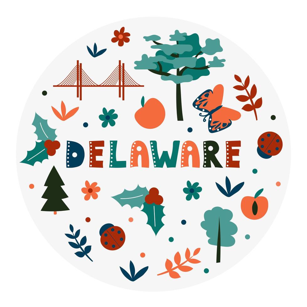 VS collectie. vectorillustratie van delaware thema. staat symbolen vector