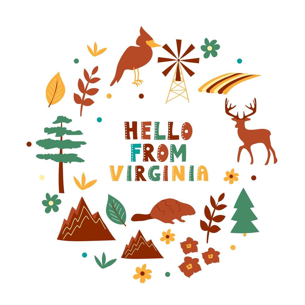 VS collectie. hallo uit Virginia thema. staat symbolen vector