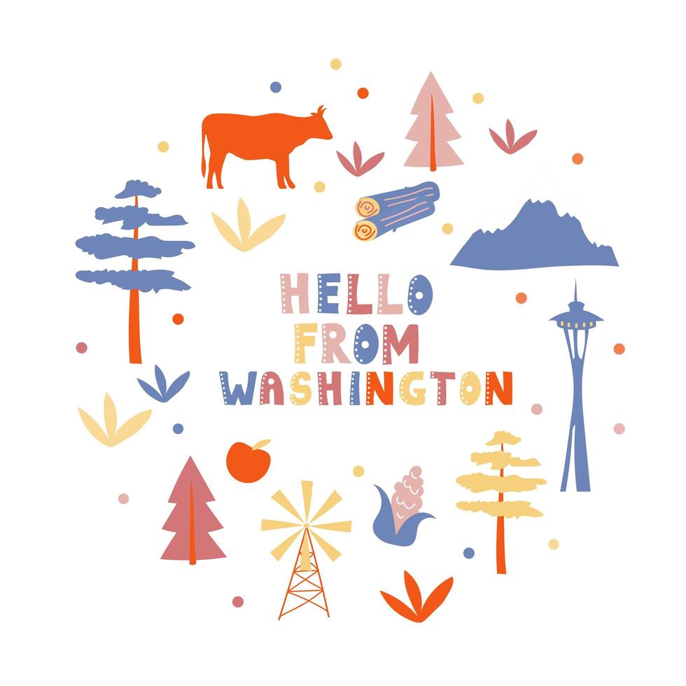 VS collectie. hallo uit Washington-thema. staat symbolen vector