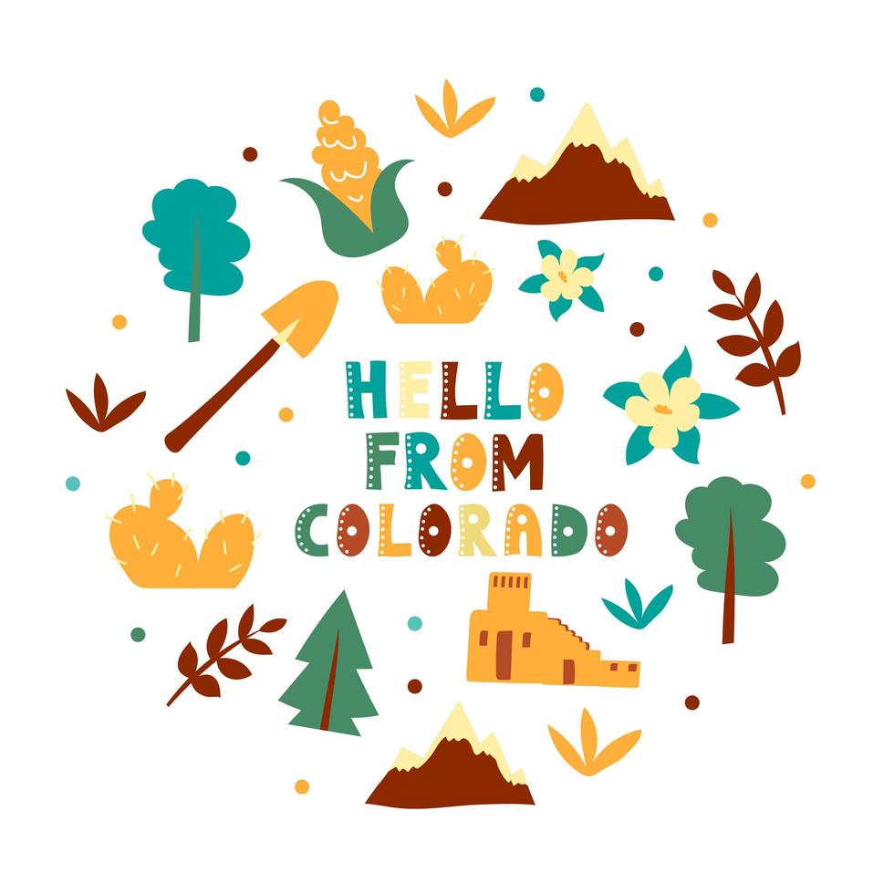 VS collectie. hallo uit Colorado thema. staat symbolen vector