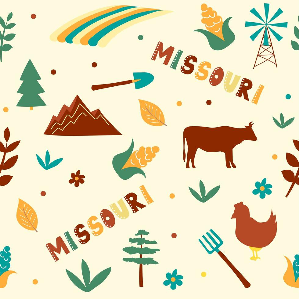 VS collectie. vectorillustratie van Missouri thema. staat symbolen vector