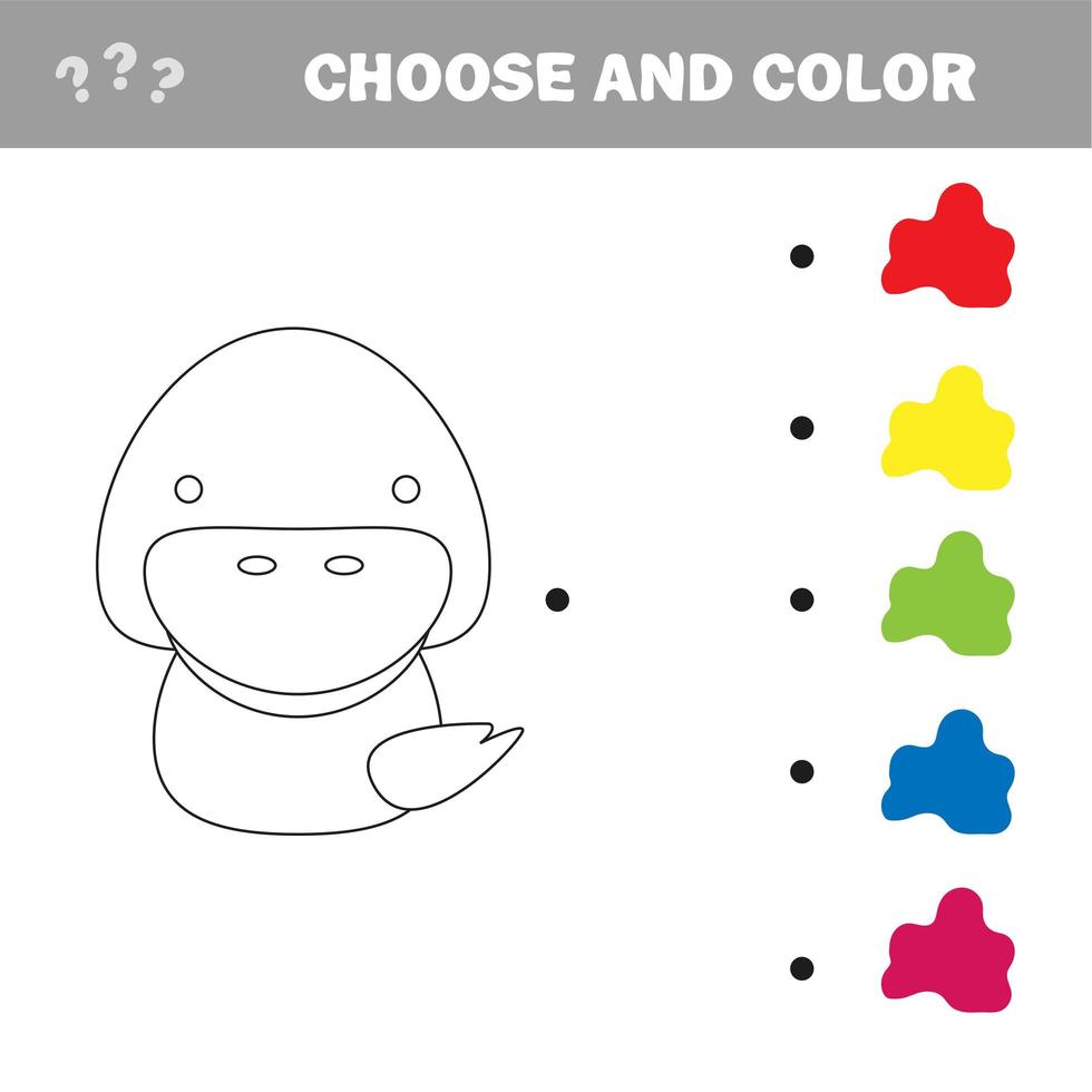 het kleuren van de schattige cartooneend. educatief spel voor kinderen. vector illustratie